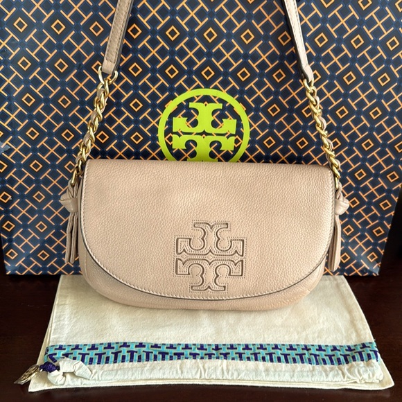 TORY BURCH "HARPER" PINK SHELL LEATHER CROSSBODY BAG 🌟EUC🌟 - Picture 16 of 17